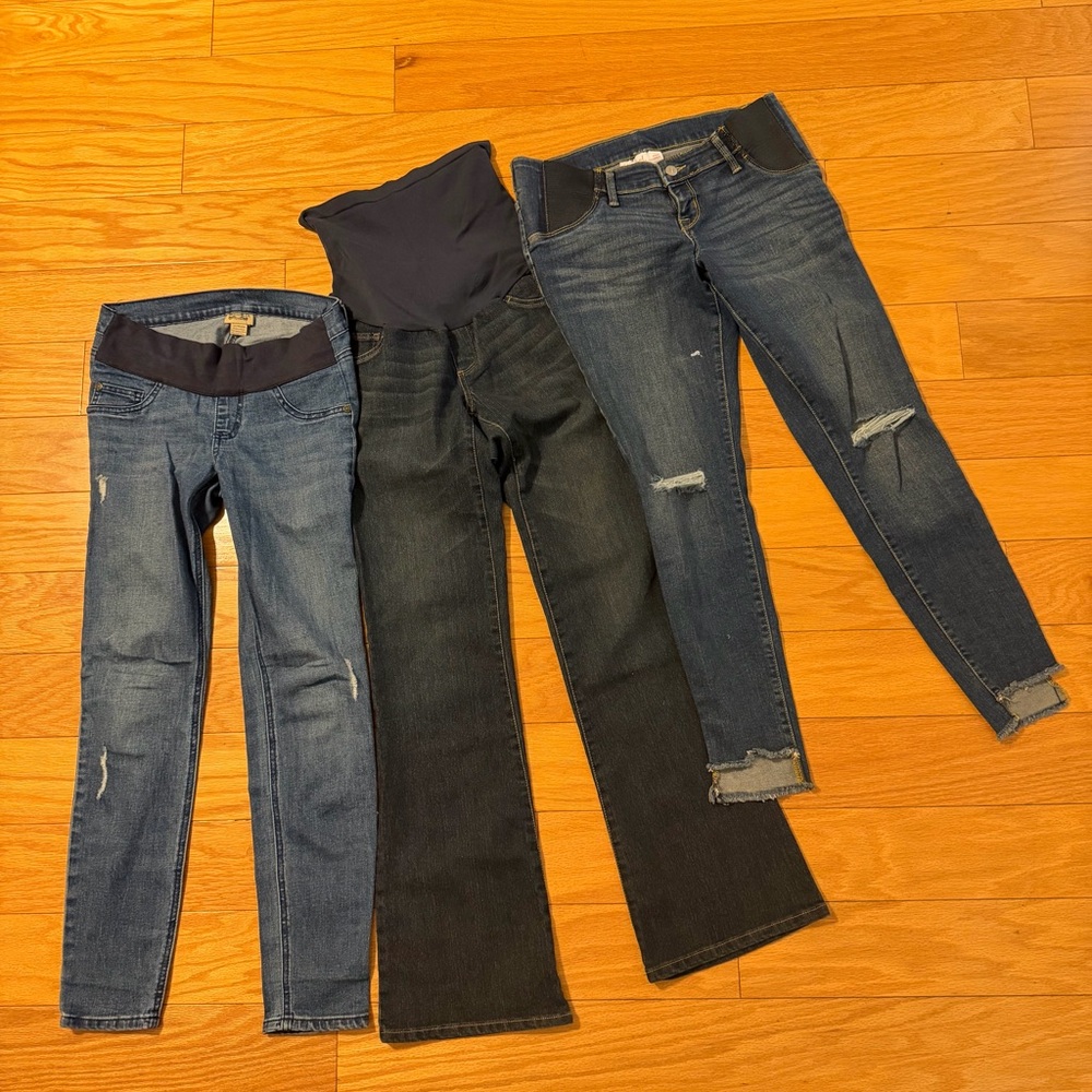 Maternity Jeans Trio – Dark Blue & Medium Blue Stretch Denim